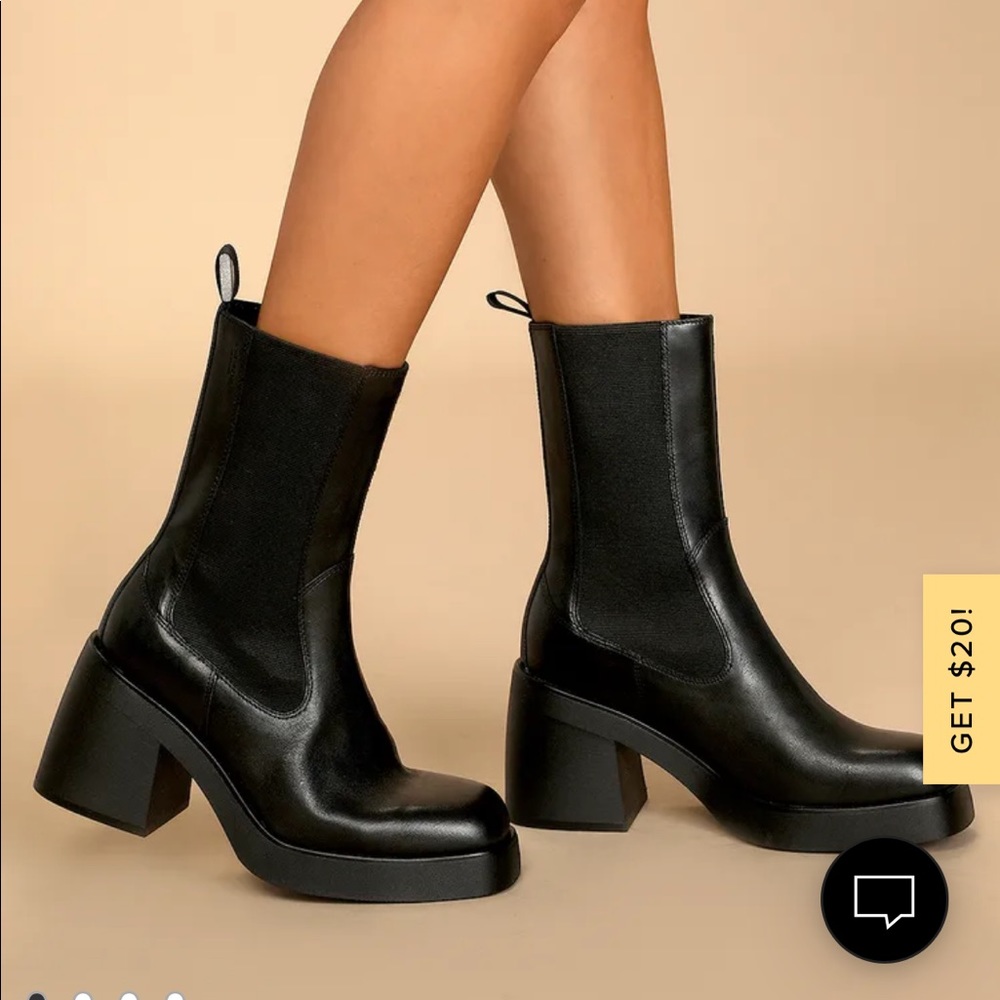 Brooke Black Leather Mid Calf Platform Boots